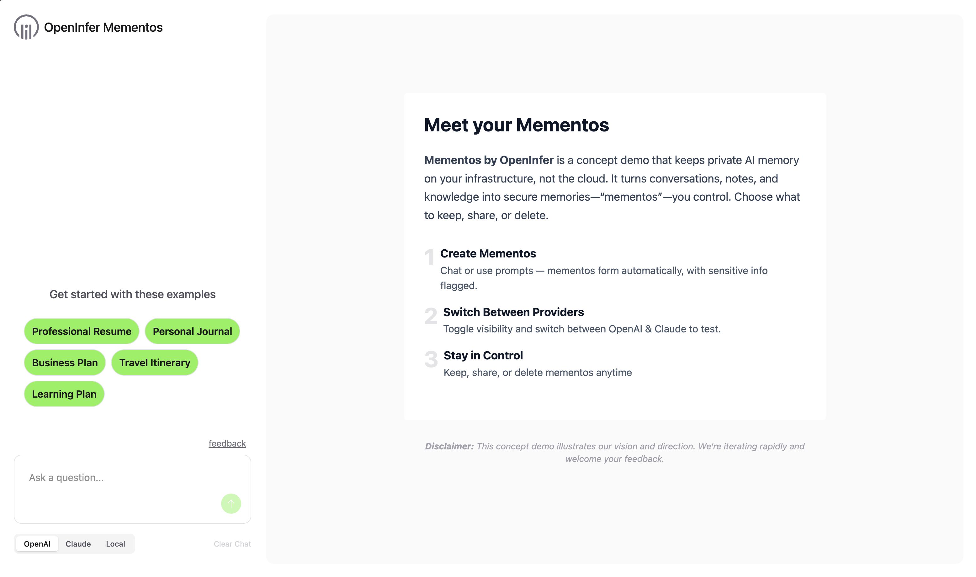 Introducing the Mementos concept demo